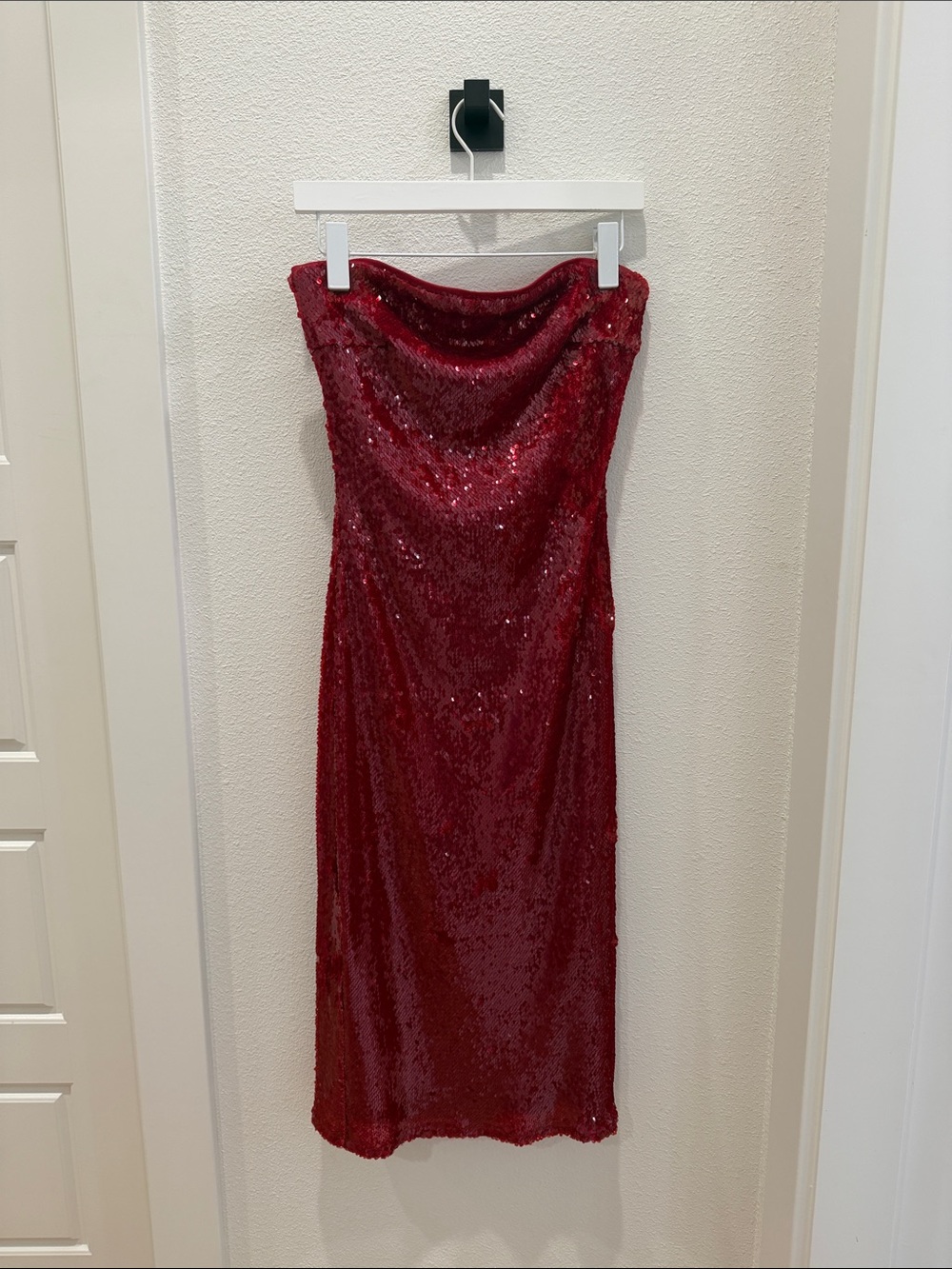 Lucy Paris Strapless Sequined Dress in Deep Wine Red